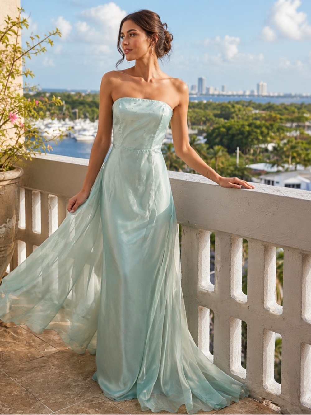 Scott McClintock Mint Green Strapless Gown Crystal Bodice Vintage Formal Dress 6